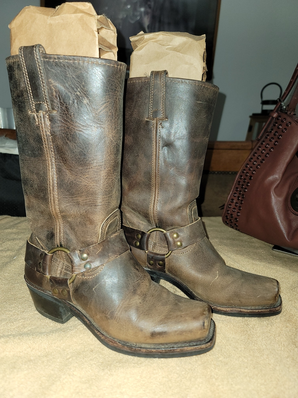 Frye Leather Harness Boots, Womens, Like New - Picture 2 of 10
